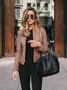 Women Spring/Fall Outerwear Vintage Split Joint Plain Long Sleeve Stand Collar Jacket