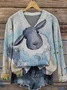Women Animal Picture Long Sleeve Comfy Vintage Sweater