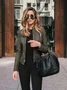 Women Spring/Fall Outerwear Vintage Split Joint Plain Long Sleeve Stand Collar Jacket