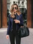 Women Spring/Fall Outerwear Vintage Split Joint Plain Long Sleeve Stand Collar Jacket