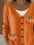 Women Cotton Pumpkin Pattern Long Sleeve Comfy Casual Cardigan