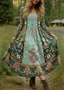 Women Floral Spring/Fall Dress V Neck Long Sleeve A-Line Dress