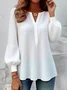 V Neck Long Sleeve Plain Regular Micro-Elasticity Regular Fit Shirt For Women