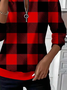 Casual Crew Neck Plaid Sweatshirt Printing