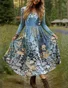 Women Floral Spring/Fall Dress V Neck Long Sleeve A-Line Dress