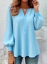V Neck Long Sleeve Plain Regular Micro-Elasticity Regular Fit Shirt For Women