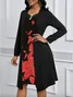 Women Floral Spring/Fall Dress V Neck Long Sleeve A-Line Dress