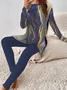 Women Ombre Two-Piece Set Daily Long Sleeve Vintage Spring/Fall Top With Pants Matching Set
