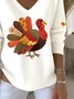 Casual Thanksgiving Day V Neck Turkey Print Comfy Sweater