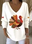 Casual Thanksgiving Day V Neck Turkey Print Comfy Sweater