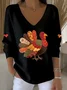 Casual Thanksgiving Day V Neck Turkey Print Comfy Sweater
