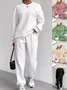 Women Plain Embossed Two-Piece Set Daily Long Sleeve Casual Spring/Fall Top With Pants Matching Set