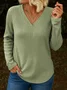 Casual Plain V Neck Long Sleeve T-shirt