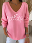 Vintage V Neck Letter Pattern Hoodie