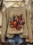 Casual Crew Neck Maple Leaf Sweatshirt Printing