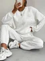 Women Plain Embossed Two-Piece Set Daily Long Sleeve Casual Spring/Fall Top With Pants Matching Set
