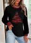 Casual Christmas Crew Neck Color Block Sweatshirt