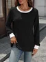 Casual Color Block Crew Neck Long Sleeve T-shirt