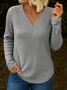 Casual Plain V Neck Long Sleeve T-shirt