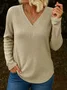 Casual Plain V Neck Long Sleeve T-shirt