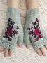 Knitted Boho Floral Autumn And Winter Ins Embroidered Women's Warm Gloves Bee Flower Adult Knitted Gloves Embroidered Wool Gloves