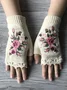 Knitted Boho Floral Autumn And Winter Ins Embroidered Women's Warm Gloves Bee Flower Adult Knitted Gloves Embroidered Wool Gloves