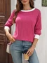 Casual Color Block Crew Neck Long Sleeve T-shirt