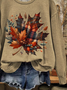 Casual Crew Neck Maple Leaf Sweatshirt Printing