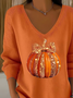 Casual Halloween (pumpkin) V Neck Long Sleeve T-shirt
