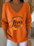 Casual Text Letters V Neck Long Sleeve T-shirt