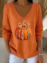 Casual Halloween (pumpkin) V Neck Long Sleeve T-shirt