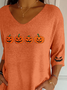 Casual Halloween (pumpkin) V Neck Three Quarter Sleeve T-shirt