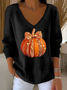 Casual Halloween (pumpkin) V Neck Long Sleeve T-shirt