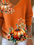 Casual Floral V Neck Long Sleeve T-shirt