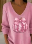 Casual Halloween (pumpkin) V Neck Long Sleeve T-shirt