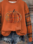 Casual Crew Neck Plaid Sweatshirt Printing
