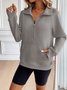 Casual V Neck Plain Sweatshirt