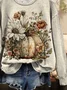 Casual Crew Neck Floral Sweatshirt Printing