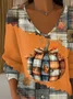 Casual Halloween (pumpkin) V Neck Long Sleeve T-shirt
