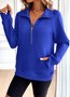 Casual V Neck Plain Sweatshirt