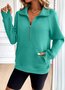 Casual V Neck Plain Sweatshirt