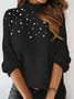 Women Plain Long Sleeve Comfy Street Beaded Sweater