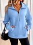 Casual V Neck Plain Sweatshirt