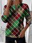 Casual Crew Neck Plaid Sweatshirt Printing