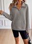 Casual V Neck Plain Sweatshirt