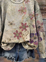 Casual Crew Neck Floral Sweatshirt Printing