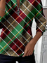 Casual Crew Neck Plaid Sweatshirt Printing