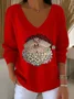 Casual Santa Claus V Neck Long Sleeve T-shirt