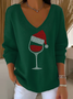 Casual Christmas V Neck Long Sleeve T-shirt