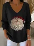 Casual Santa Claus V Neck Long Sleeve T-shirt